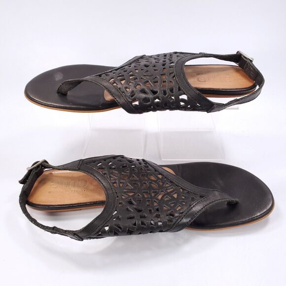 GMD Buckle Strap Leather Casual Sandals Womens Size 9.5 40 Black Beige - Picture 5 of 9